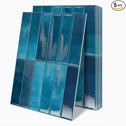 Peel and Stick Backsplash Tiles，3D Wall Panels Upgraded Thickened DIY 5-Pack, 12x9 (Navy Blue, 12”x9” 5pack) by Unknown