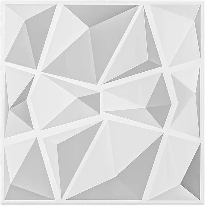 Art3d 12 Pack 3D Diamond Design Wall Panels 19.7"x19.7" PVC Panel for Interior Wall Decor Living Room, Office, TV Background, Snow White by Art3d