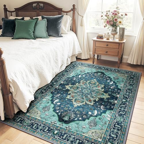RELEANY Washable Area Rug, 5'x7', Teal - Image 2