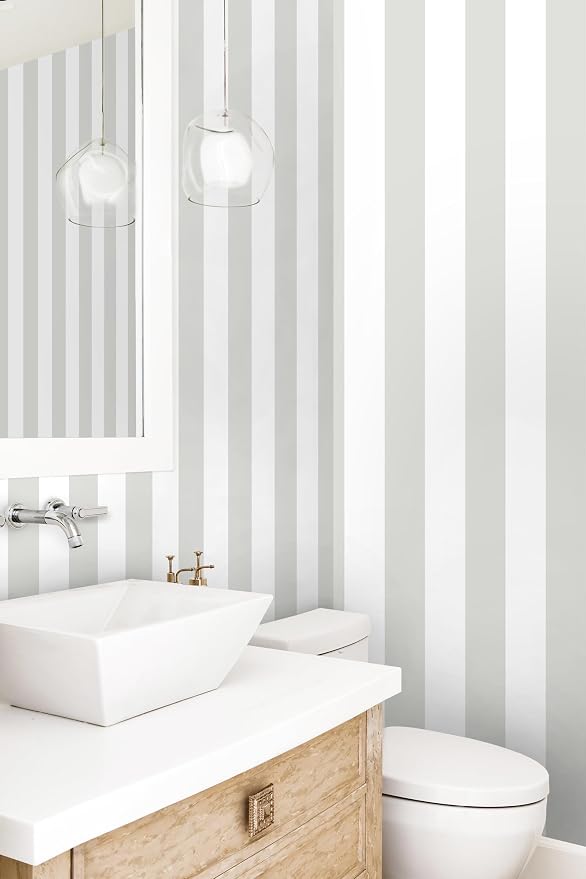Guvana 17.7"x197" Striped Peel and Stick Wallpaper Grey and White Contact Paper Modern Removable Wallpaper Gray Striped Self-Adhesive Contact Paper for Livingroom Cabinets Decor - Image 4