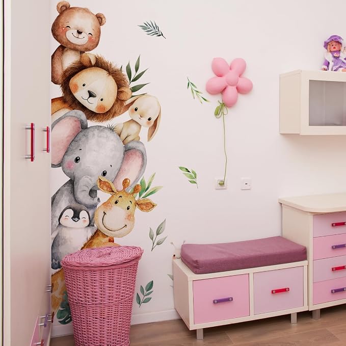 Woodland Animal Peeking Wall Decals, Removable Nursery Jungle Animals Elephant, Lion, Bear Wall Stickers for Kids, Boys and Girls Room, Bedroom & Toddler Room Door Decor (Animal Door Decals 86) - Image 4
