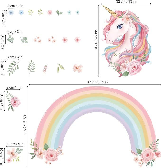 wondever Large Rainbow Wall Decals Unicorn Flower Girls Room Wall Stickers | Peel and Stick, Removable, Wall Art Decals, Wall Decoration, Kids Room, Girls Bedroom Baby Nursery Playroom Decor - Image 4