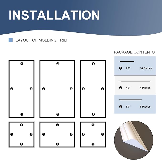 NeatiEase Peel and Stick Wall Molding Kit 6-Frame Premade, Ready-to-Assemble Wall Moulding Panel Frame, Self Adhesive Wainscoting Panels, Accent Molding Trim for Interior Walls Home Decor - Image 2