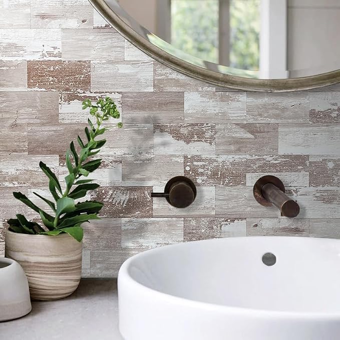 AULIGET 3" x 6" Subway Tile Peel and Stick Backsplash, Thick PVC Stick on Wall Tiles (4, Brown Birch) - Image 6