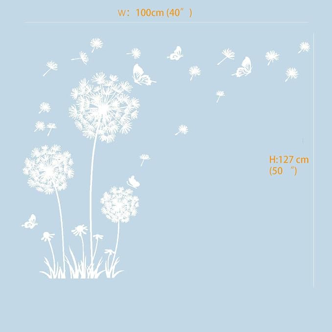 Runtoo White Dandelion Art Stickers - Large Flower Butterfly Wall Decals for Bedroom and Living Room Decor - Image 5