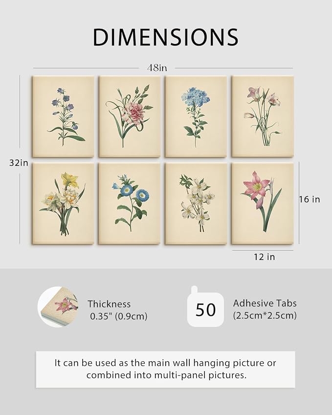 VIYYIEA Acoustic Art Wall Panels,Boho Flower Sound Proof Panels 48×32in | Minimalist Botanical Sound Absorbing Wall Decor for Bedroom Offic Living Room, No Drill Art Sound Absorbing Panel 8pcs - Image 5