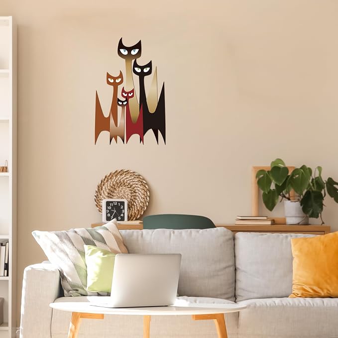 Wesiti Metal Cat Wall Art Decor Iron Sculpture Retro Mid Century | 5 Cat Silhouettes Design, Wall Decor for Cat Lovers Living Room Bedroom Office, 10.6 X 15.7 Inches Iron - Image 4