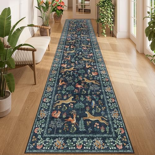 DUKINO 2.6x12 Hallway Runner Rug, Washable Animal Rug Non Slip, Navy Blue by DUKINO