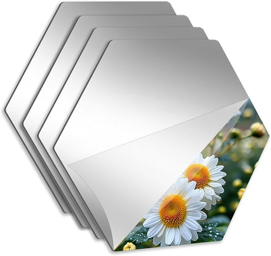 Abyssaly 4 Pack Acrylic Mirror Tiles, 3D Hexagon Peel and Stick Mirrors by Abyssaly