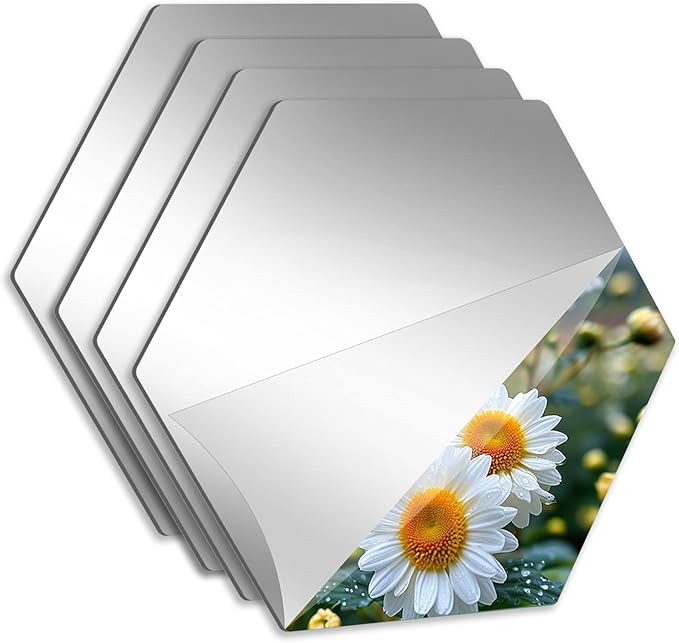 Abyssaly 4 Pack Acrylic Mirror Tiles, 3D Hexagon Peel and Stick Mirrors by Abyssaly