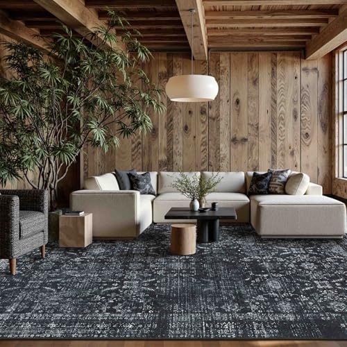 Rugxara Black 9x12 Area Rugs for Living Room Bedroom Large Washable Rug by Rugxara