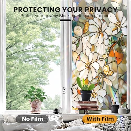Stained Glass Window Privacy Film Static Cling - Rainbow Glass Decorative Sun Blocking Window Covering, Non-Adhesive Removable Stickers for Home & Office, 17.5" x 39.3" - Image 5