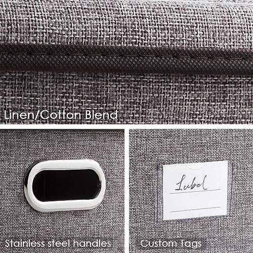 PRANDOM Foldable Storage Boxes with Lids [3-Pack] Linen Fabric Collapsible Storage Bins Organizer Containers Baskets Cube with Cover for Home Bedroom Closet Office Nursery (14.9x9.8x9.8) - Image 6