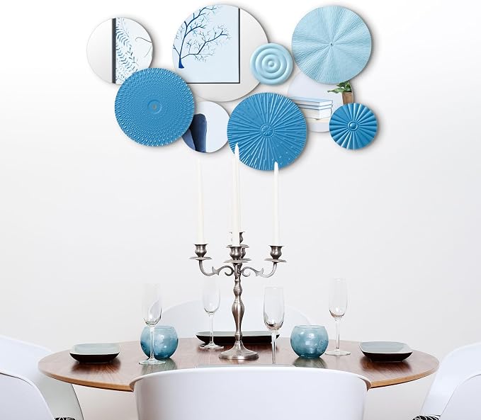 Blulu 9 Pcs Blue Mirror Wall Decor Metal Round Home Art Decor Decorative Modern Circle Mirror Wall Art Sculpture Hanging Decorations for Home Living Room Office - Image 2