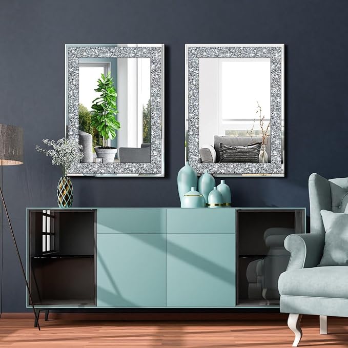 QMDECOR Crystal Crush Diamond Rectangle Silver Mirror for Wall Decoration 20x28inch Wall Hang Frameless Mirror Glass Diamond Decor. - Image 6