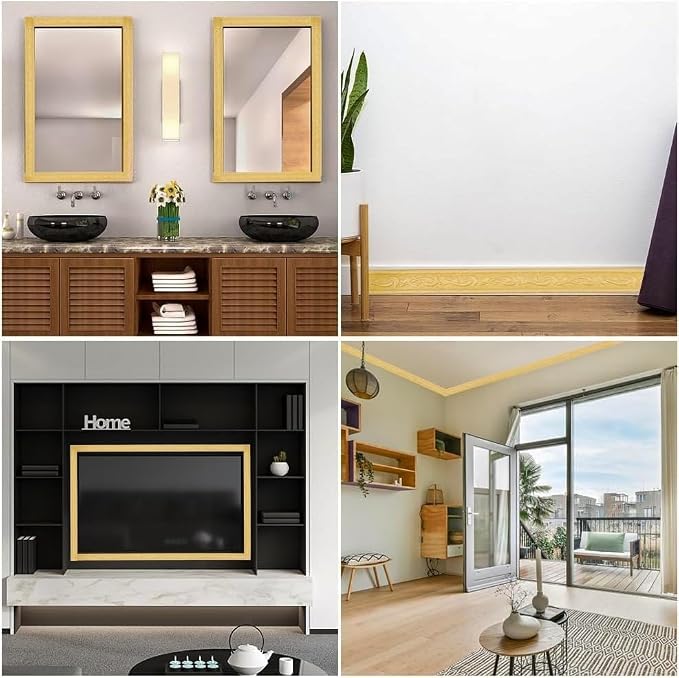 CRASPIRE 88.9x1.69in Peel Stick Foam Crown Molding Baseboard Trim Yellow Self Adhesive Flexible Mirror Wallpaper Sticky Border 3D Wall Edging Lines Base Baseboard for Hotel Home DIY Decoration - Image 4