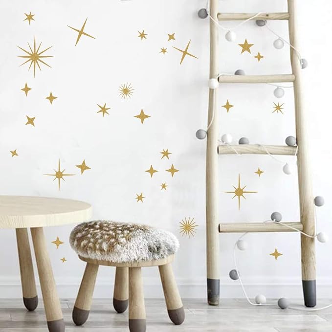 Star Wall Decals Sparkle Stickers for Nursery Kid Room Celestial Decor Gold | Celestial decor, star decal for walls, wall sticker, golden removable vinyl art mural, self adhesive, for living room bedroom - Image 3