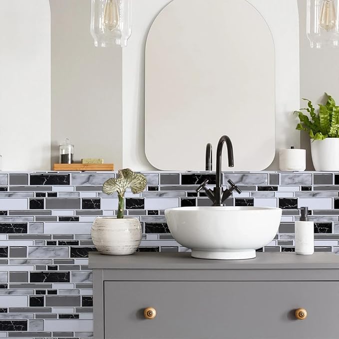 Livebor Kitchen Wallpaper Peel and Stick for Bathroom 11.8inch x 78.7inch | Kitchen Contact Paper Backsplash Tiles Wallpaper Peel and Stick Waterproof Countertop Wallpaper for Bathroom Cabinet Vinyl - Image 6