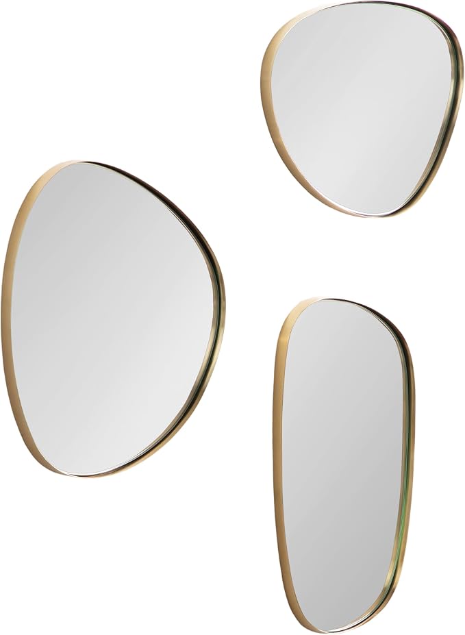 Kate and Laurel Rollo Modern Irregular Metal Wall Mirror Set, Set of 3, Varying Sizes, Gold, Decorative Three-Piece Asymmetric Mirror Set for Use as Bathroom Mirror Decor or Gallery Wall Mirrors by KateandLaurel