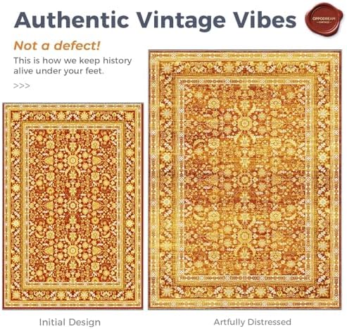 OPPODREAM Vintage Orange Area Rugs 3' Round, Washable Rug for Living Room - Image 3
