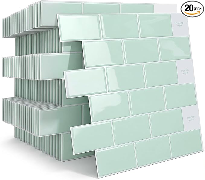 Arttown Peel and Stick 3D Wall Backsplash, 20-Sheet, 12" × 12" Aqua Green | Subway Tiles Self Adhesive Thicker Design Wall Tile Panel Wallpaper for Bathroom Balcony Kitchen by Arttown