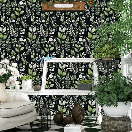 Danodoi Black Green Vintage Leaf Peel and Stick Wallpaper 17.5" x 393" | Waterproof Vinyl Self Adhesive Removable Renter Friendly Floral Contact Paper - Image 7