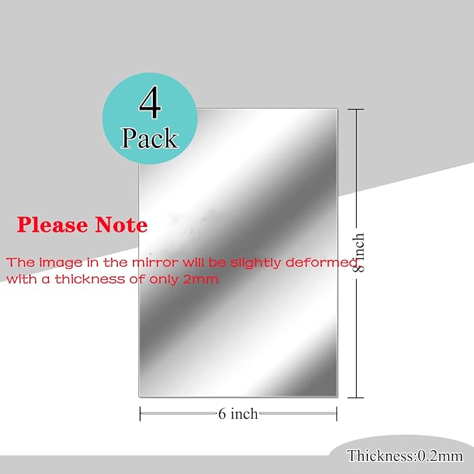 8x6 Inches Self Adhesive Acrylic Mirror Tiles 0.2mm Waterproof Flexible Mirror Wall Stickers Sheets Non Glass Body for Bathroom Bedroom Living Room Gym Wall Decor (4PCS Mirror) - Image 2