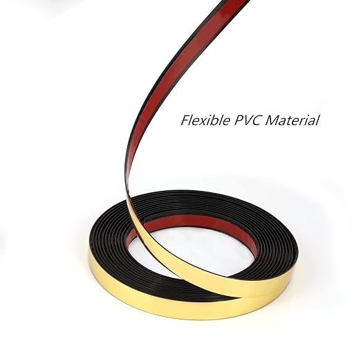 Gold Border Trim Peel and Stick Flexible PVC Wall Molding Trim Tape Self Adhesive Mirror Like Metallic Decorative Trim for Wall, Mirror, Door, Wardrobe (1/4 in X 16.4 FT, Gold) - Image 7