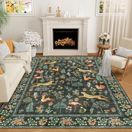 DUKINO 9x12 Area Rug for Living Room, Washable Animal Rug Non Slip, Black by DUKINO