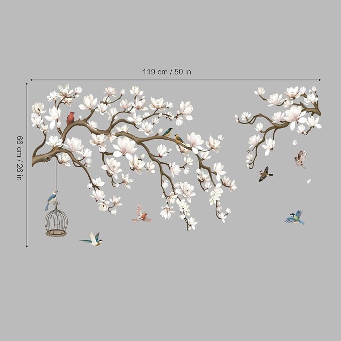 wondever Magnolia Tree Branch Wall Decals White Flowers Wall Stickers | Peel and Stick, Removable, Wall Art Decals, Wall Decoration, Living Room Bedroom, Office Sofa TV Home Wall Decor - Image 4