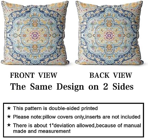Snycler Boho Throw Pillow Covers 18x18 inch Set of 2 Burnt Blue Yellow Terracotta Rust Colored Throw Pillows Boho Home Decor for Bedroom Living Room Couch & Sofa (No Inserts) - Image 2
