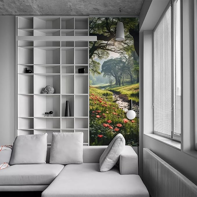 REDAMANCY Red Wildflower Forest Creek Peel and Stick Wall Stickers Vinyl 3D Mural Decals Decor Modern Wallpaper Self-Adhesive, Waterproof, Removable - Image 6
