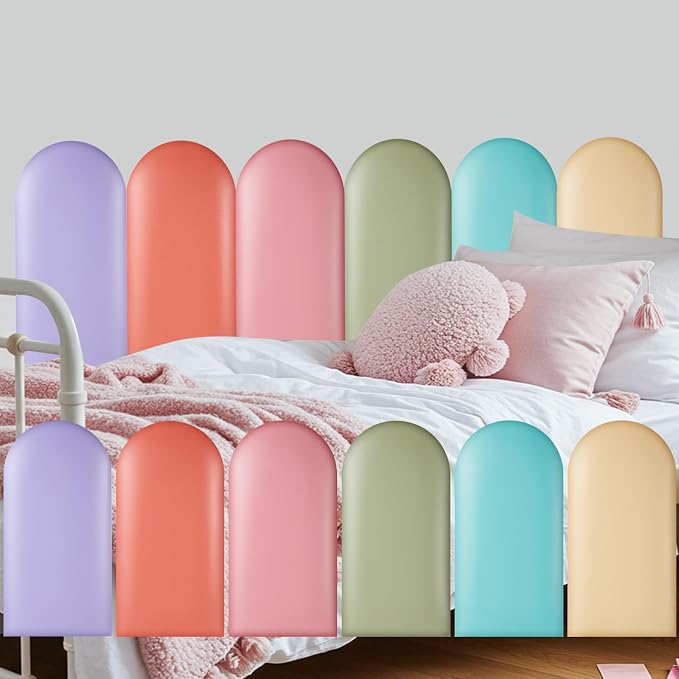 Jetec 6 Pcs Kids Wall Padding Panels, 1.18 Inch Thick Foam Wall Protector, 15.75 x 7.87 Inch Soft 3D Pastel Safety Panels for Nursery & Playroom by Jetec