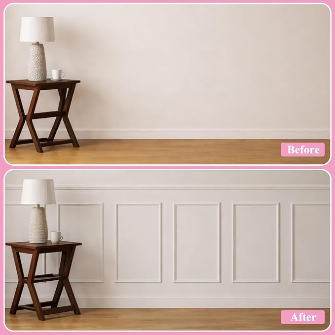 Colingmill Accent Wall Molding Kit Premade Panel,12set,12x24in | Wainscoting Panels, Peel and Stick, Wall Moulding, 3D, White, Pre Cut Picture Frame Trim, for Walls Home Decoration - Image 6