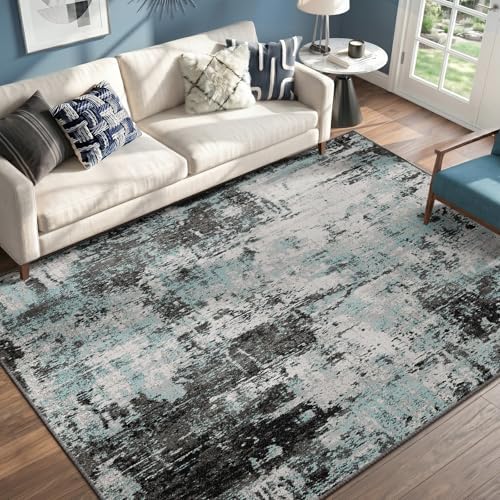 RELEANY Washable 6'x9' Abstract Area Rug for Living Room Teal Black by RELEANY