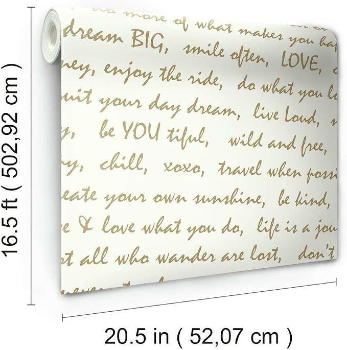 RoomMates RMK9006WP Gold Dream Big Script Peel and Stick Wallpaper 20.5" x 16.5 feet - Image 3