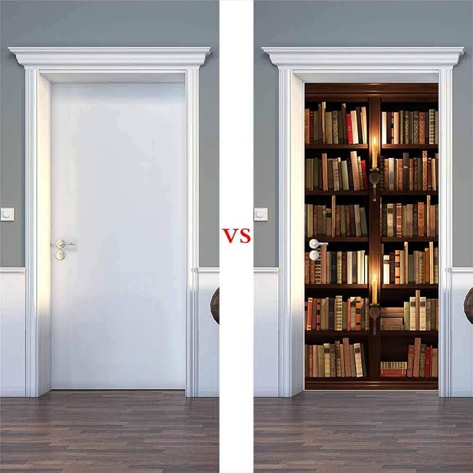 COLORSPRING 3D Door Stickers Peel and Stick, Bookcase Door Decal Cover | Removable Self-Adhesive Wallpaper Mural for Home Décor - Image 6