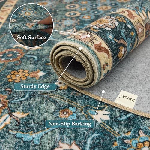 Washable 2x8 Entryway Runner Rugs, Vintage Non-Slip Low Pile Rugs Green - Image 6