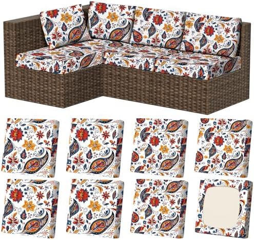8Pcs Outdoor Cushion Covers, Stretch Patio Furniture Couch Chair Slipcovers by VORSHAPE