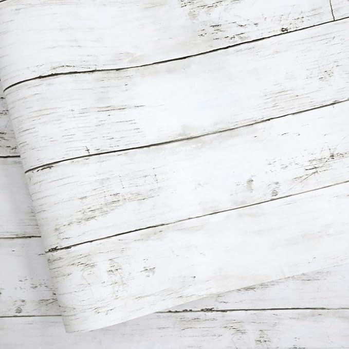 Shiplap Peel and Stick Wallpaper, Contact Paper for Classroom Home Decor | 17.7"x275" Removable Self-Adhesive White Wood Plank Film, Farmhouse Decor for Bulletin Board Desk Cabinet & Home Renovation by Abyssaly