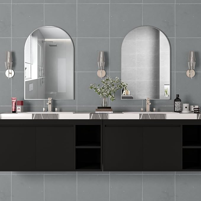 Wall Mounted Mirror, Arched Wall Mirror for Bathroom, 2 Pieces 24"x36" Arch Bathroom Mirror with Metal Frame, Silver Vanity Mirror Decor for Mantle, Bedroom, Entryway, Living Room - Image 4