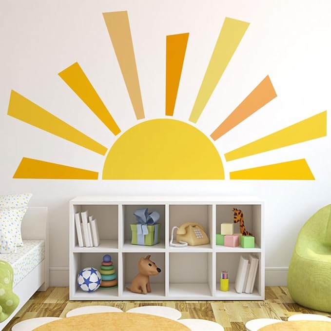 Denylo pro Boho Half Sun Wall Decal, 67.7x38.9 Inch, PVC, Yellow, Waterproof, Sun Pattern, Indoor, Single Use, Irregular Shape, Wall Decor by Denylopro