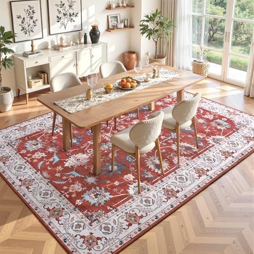 Hanples 5x7 Area Rugs for Living Room, Washable Rug Vintage Floral, Red - Image 4