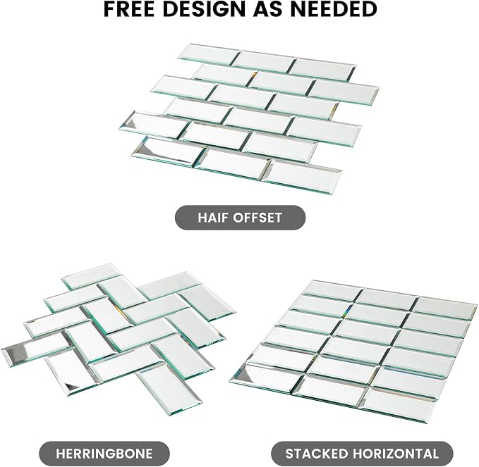 Peel and Stick Beveled Mirror Glass Subway Tile Silver 3 x 6 Inch for Kitchen Backsplash Bathroom Wall （40 Pcs） - Image 6
