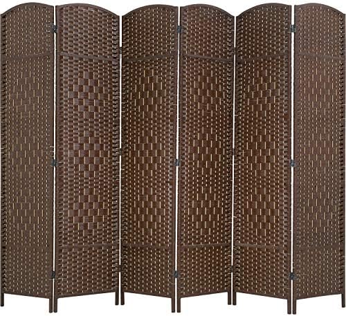 Room Divider 6 Panel Folding Privacy Divider 6 Ft Indoor Wall Divider Portable Partition Wood Screen, Brown by FDW