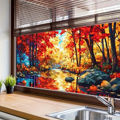 HOMETITUTE Autumn Forest Scenic Privacy Window Film 39.3x17.7 Inch PVC - Image 4