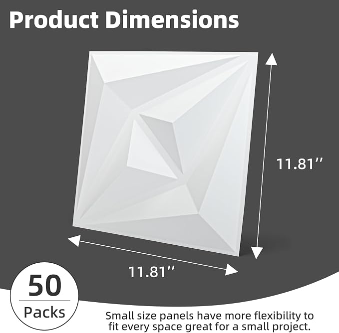 AMZDEPOT 50 Pack 3D Wall Panels, 12x12 Inch, White | Interior Wall Decor, 3 Layout Options, PVC Textured Wall Art Decor, for Living Room Bedroom TV Background Gaming Room - Image 3