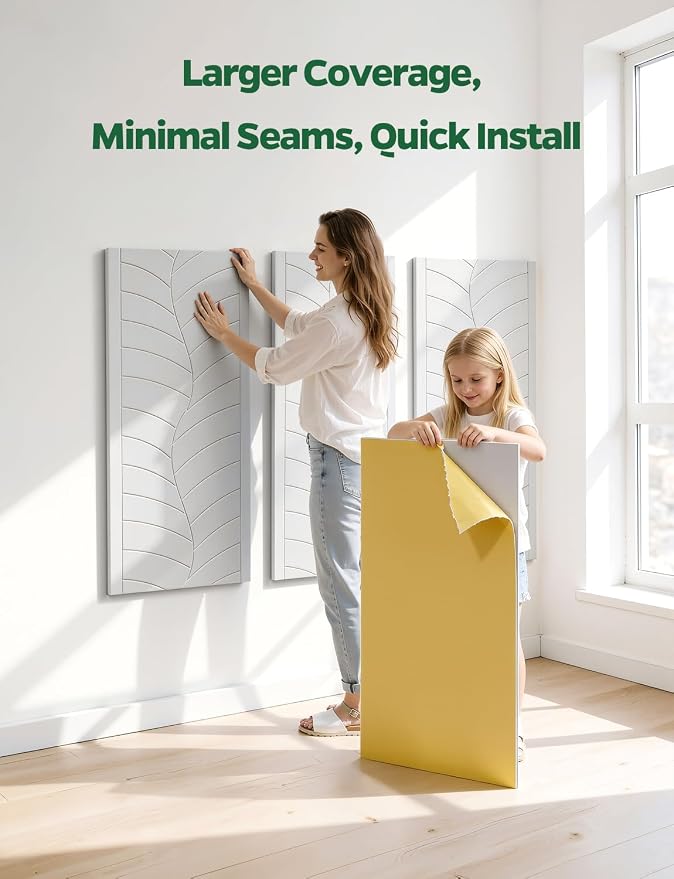 4 Pack Large Acoustic Panels Sound Absorbing for Studio Walls, Self Adhesive Decorative Leaf Art Tiles White Sound Absorption Absorbers for Home Room Ceiling Door Treatment 47" x 24" x 0.4" - Image 3