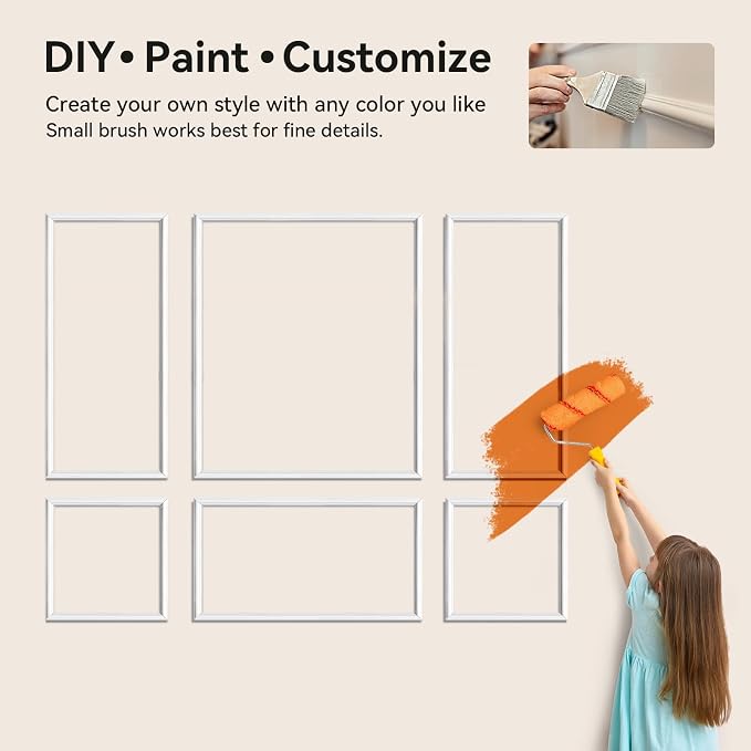 Upick Peel and Stick Wainscoting Pre-Cut Wall Molding Kit, 20"x50", 6-Frame | PS Panels,Moisture Resistant,Pre-Primed,DIY Installation,Accent Walls,Living Room,Hallway,Bathroom,Trim for Walls - Image 5