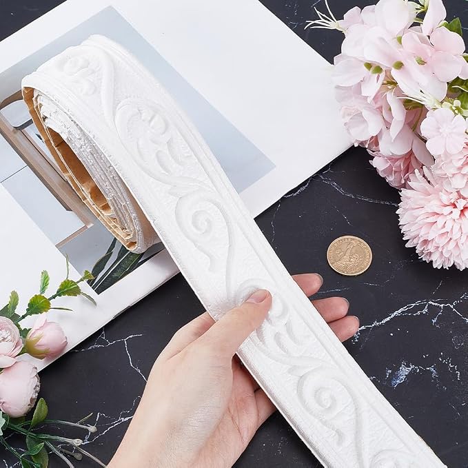 CRASPIRE 88 x 1.96in Crown Molding Peel and Stick Foam White Self Adhesive Flexible Trim 3D Sticky Vintage Decorative Wallpaper Border Wall Edging Baseboard Mirror Border Lines Hotel DIY Decor - Image 3